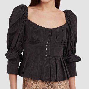 For Love and Lemons Bijoux Moiré Puff Shoulder Top Black Size Small